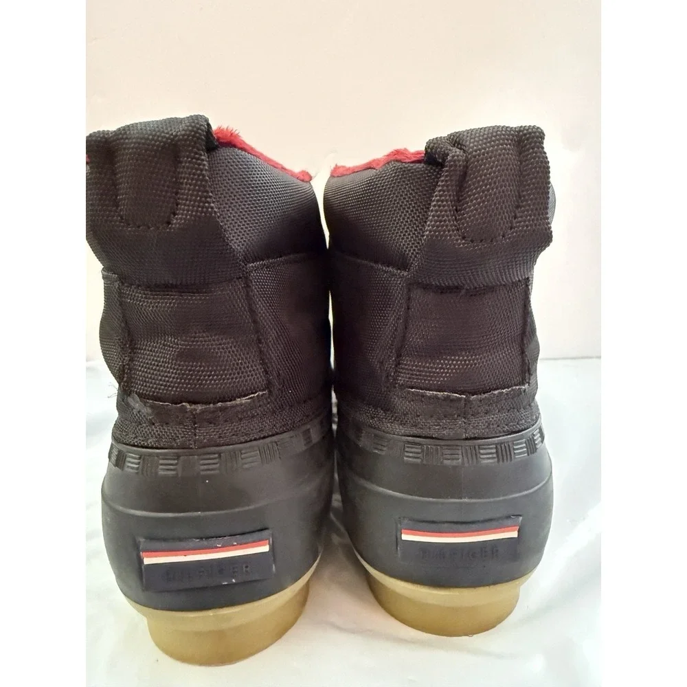 Tommy Hilfiger Duck Boots Women's Size 8M Black Red Lined Rain Winter Shoes